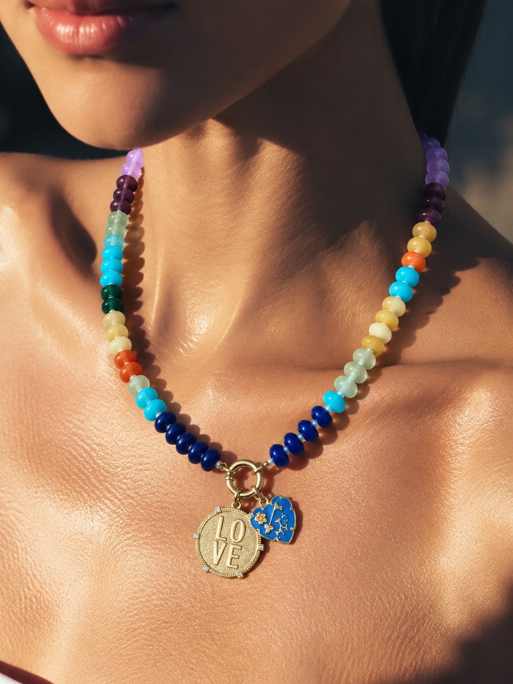 NWT ANTHROPOLOGIE Rainbow Stone And Charm Necklace | Multi MSRP $58